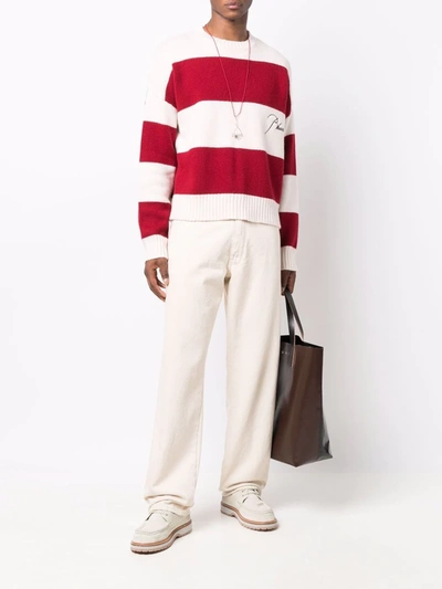 Shop Rhude Striped-knit Jumper In Red