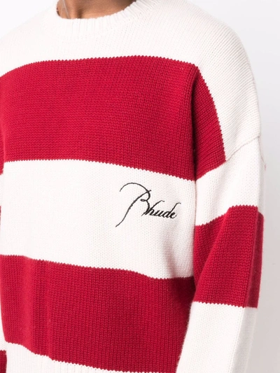 Shop Rhude Striped-knit Jumper In Red