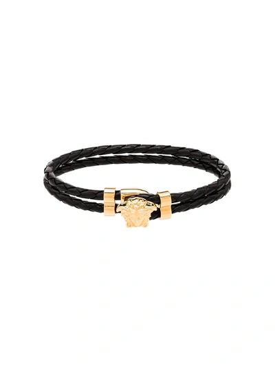 Shop Versace La Medusa Leather Bracelet In Black