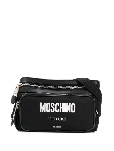 Shop Moschino Zipped Logo Belt Bag In Black