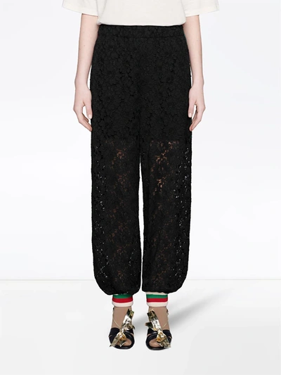 Shop Gucci Floral Lace Loose-fit Track Pants In Black