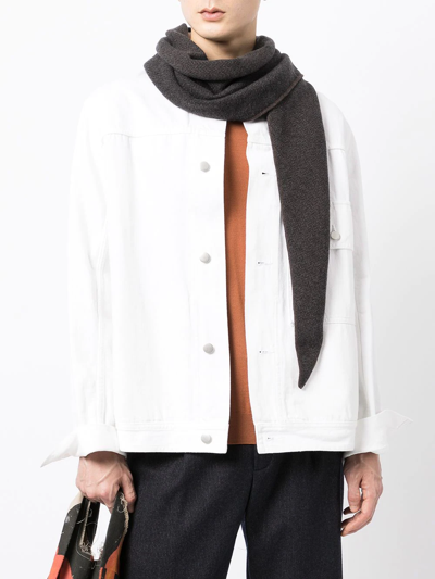 N•peal Herringone-pattern Cashmere Scarf In Grey