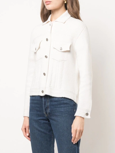 Shop Barrie Ribbed Buttoned Jacket In White
