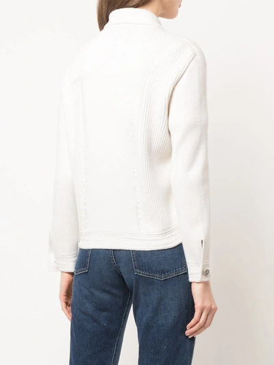 Shop Barrie Ribbed Buttoned Jacket In White