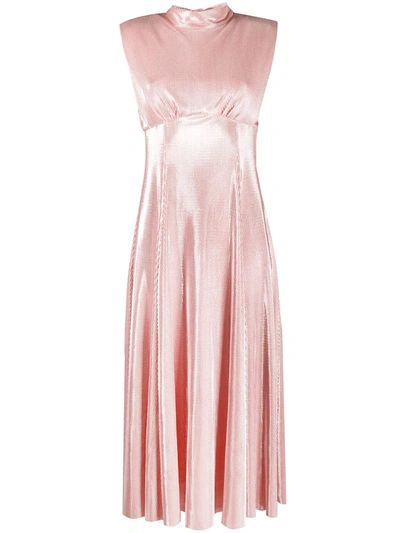 Shop Msgm Metallic Sheen Empire Line Dress In Pink