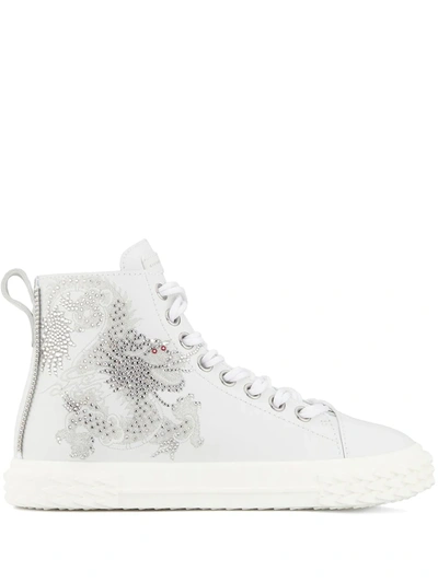 Shop Giuseppe Zanotti Crystal-embellished High-top Sneakers In White