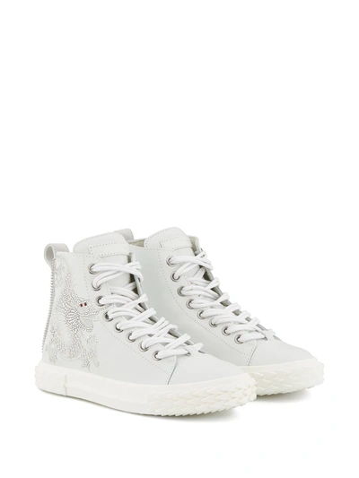 Shop Giuseppe Zanotti Crystal-embellished High-top Sneakers In White