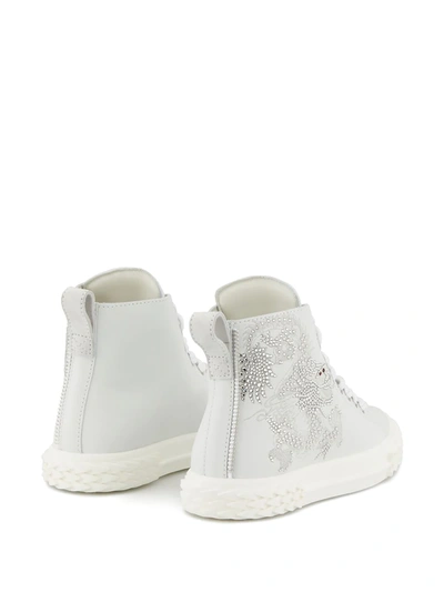 Shop Giuseppe Zanotti Crystal-embellished High-top Sneakers In White