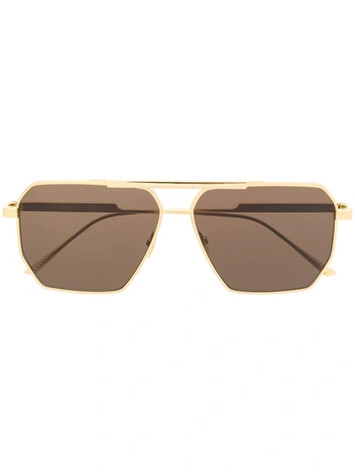 Shop Bottega Veneta Square-frame Logo Sunglasses In Gold