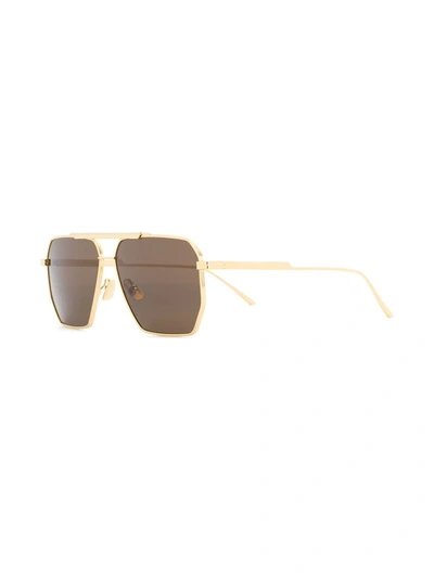 Shop Bottega Veneta Square-frame Logo Sunglasses In Gold