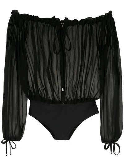 Shop Amir Slama Off-shoulder Ruched Body In Black