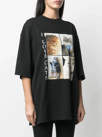 Shop Balenciaga I Love Cats Printed T-shirt In Black