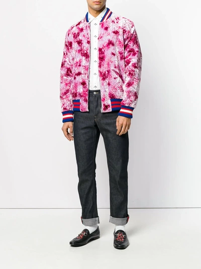 Shop Gucci Dragon Appliquéd Bomber Jacket In Pink