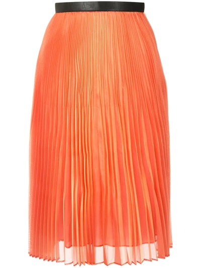 Shop Akira Naka Layered Pleated Midi Skirt In Orange