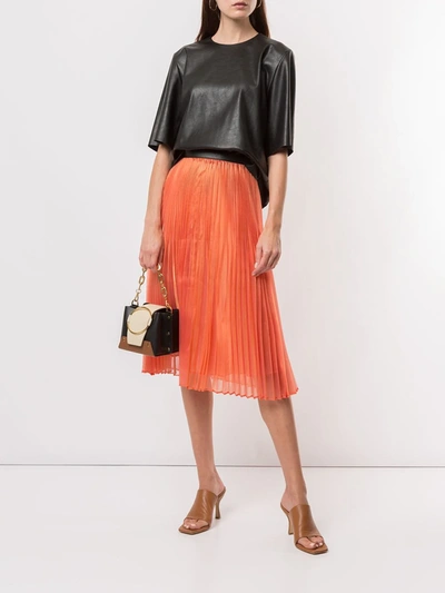 Shop Akira Naka Layered Pleated Midi Skirt In Orange