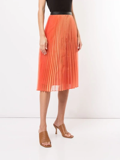 Shop Akira Naka Layered Pleated Midi Skirt In Orange