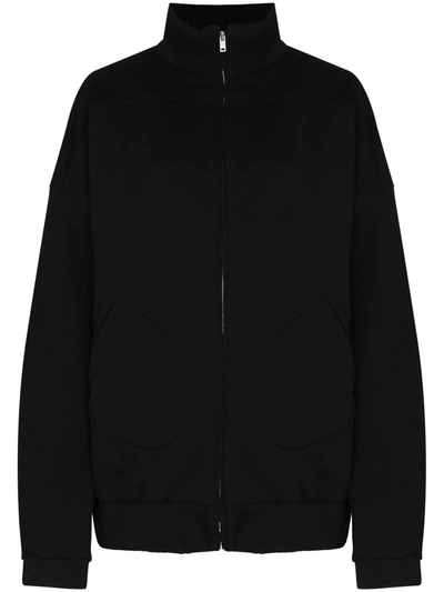 Shop Les Tien Zip-up Cotton Sweatshirt In Black