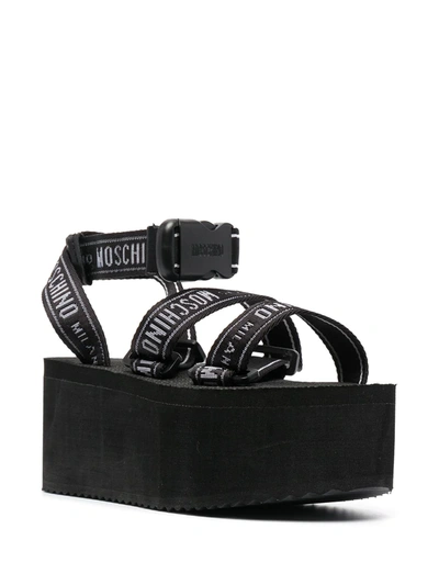 Shop Moschino Logo-strap Flatform Sandals In Black
