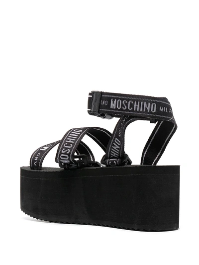 Shop Moschino Logo-strap Flatform Sandals In Black