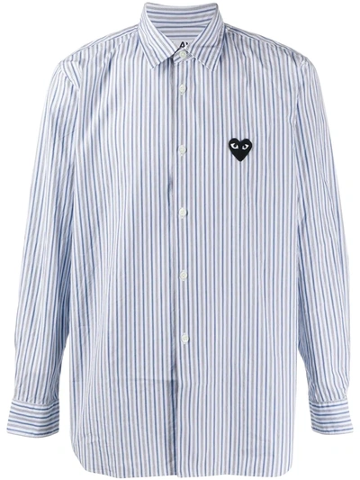 Shop Comme Des Garçons Play Striped Crinkled Effect Shirt In Blue