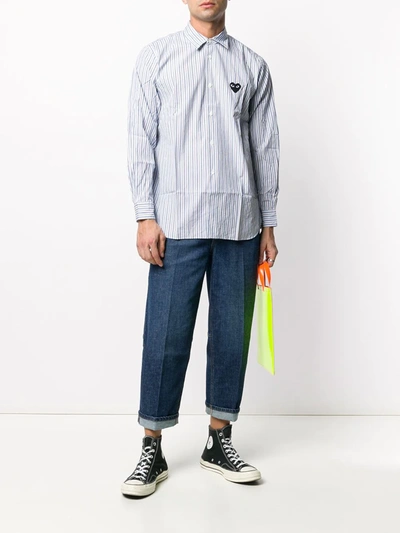 Shop Comme Des Garçons Play Striped Crinkled Effect Shirt In Blue