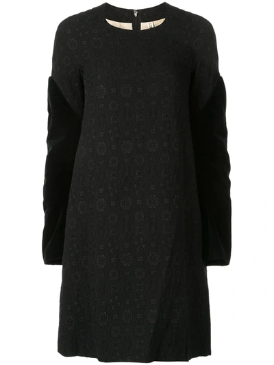 Pre-owned Comme Des Garçons Velvet Sleeves Jacquard Dress In Black
