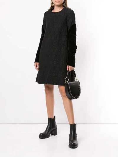 Pre-owned Comme Des Garçons Velvet Sleeves Jacquard Dress In Black