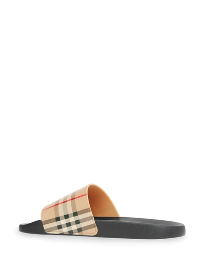 Shop Burberry Furley Vintage Check Slides In Neutrals ,black