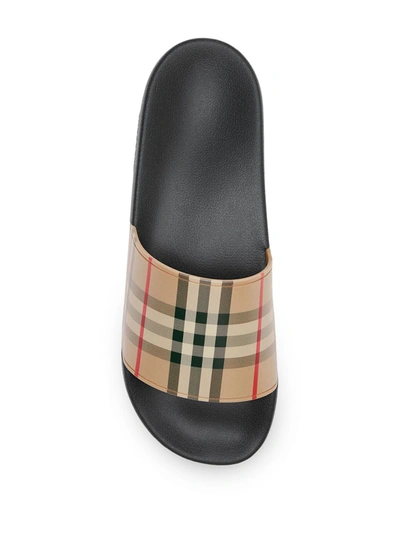 Shop Burberry Furley Vintage Check Slides In Neutrals ,black