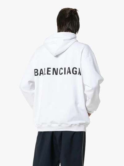 BALENCIAGA 超大款LOGO印花连帽衫 - 白色