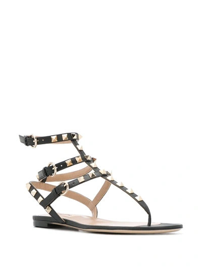 Valentino Rockstud Calfskin Flat Flip-flop Sandal In Black