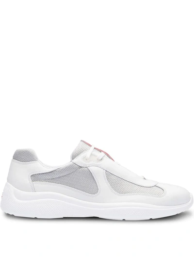 Shop Prada Mesh Panel Low-top Sneakers In White