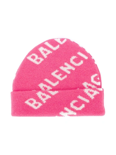 Shop Balenciaga All-over Logo Beanie In Pink