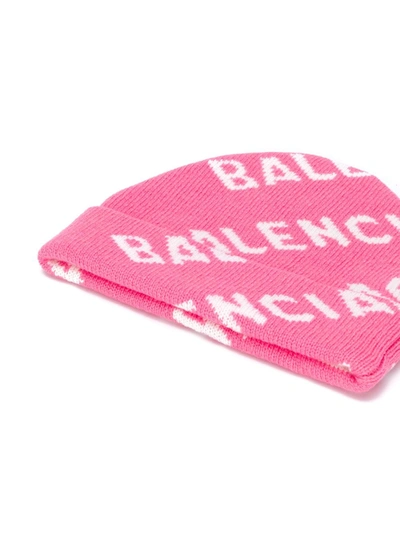 Shop Balenciaga All-over Logo Beanie In Pink