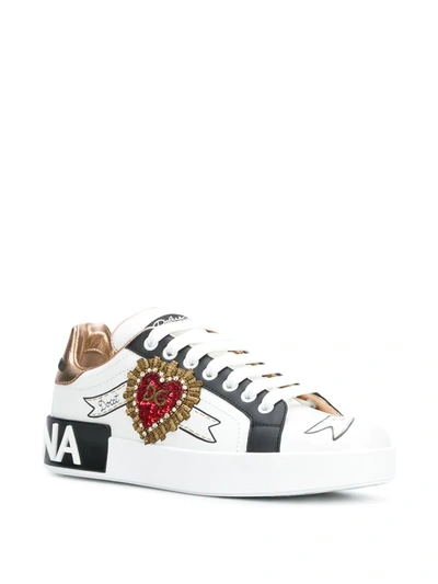 Dolce & Gabbana Calfskin Portofino Sneakers With Embroidery In White
