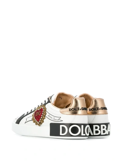 Dolce & Gabbana Calfskin Portofino Sneakers With Embroidery In White