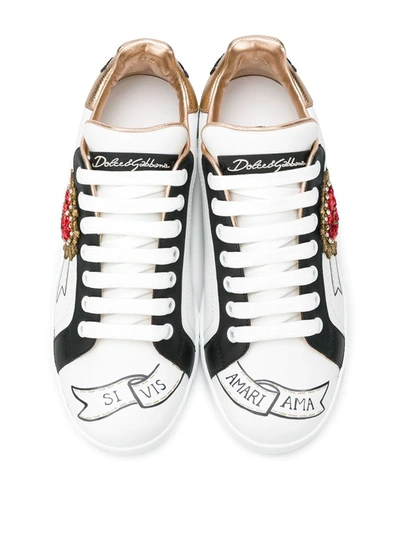 Dolce & Gabbana Calfskin Portofino Sneakers With Embroidery In White