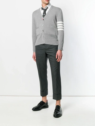 Thom Browne Rear Stripe V-neck Merino Cardigan In Grey