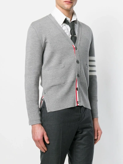 Thom Browne Rear Stripe V-neck Merino Cardigan In Grey