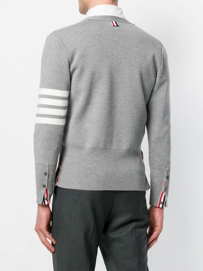 Thom Browne Rear Stripe V-neck Merino Cardigan In Grey