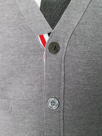 Thom Browne Rear Stripe V-neck Merino Cardigan In Grey