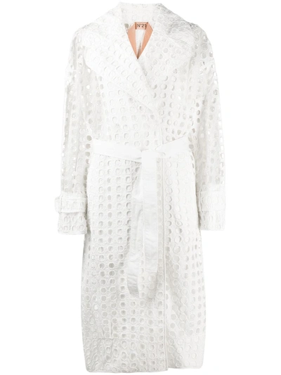 N°21 Perforated-design Midi Coat In White