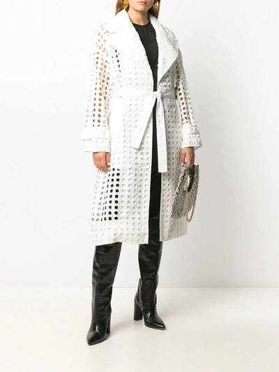 N°21 Perforated-design Midi Coat In White