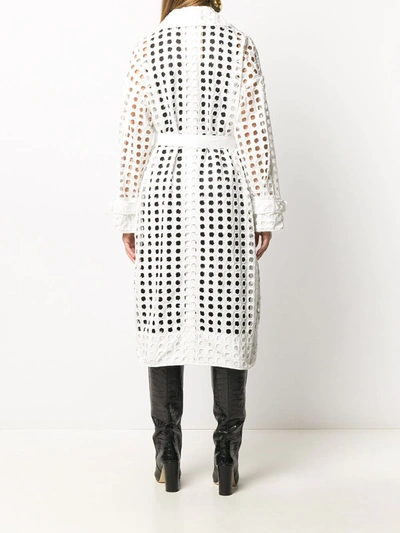 N°21 Perforated-design Midi Coat In White