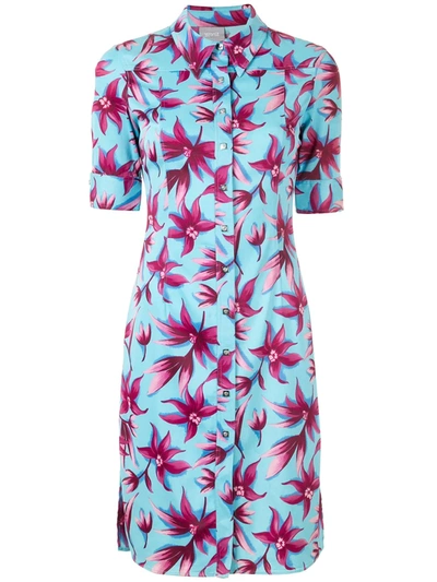 Pre-owned Versace Floral Shirt Dress In Blue