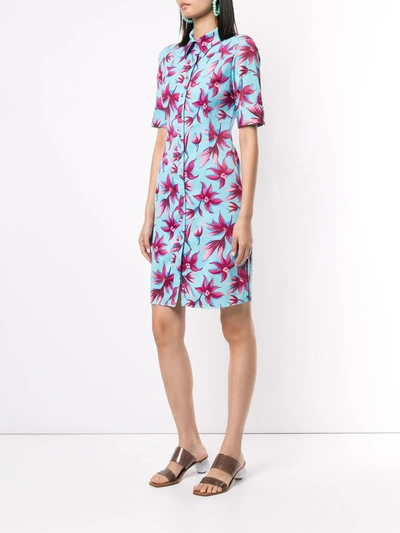 Pre-owned Versace Floral Shirt Dress In Blue