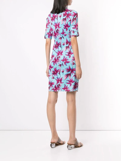 Pre-owned Versace Floral Shirt Dress In Blue