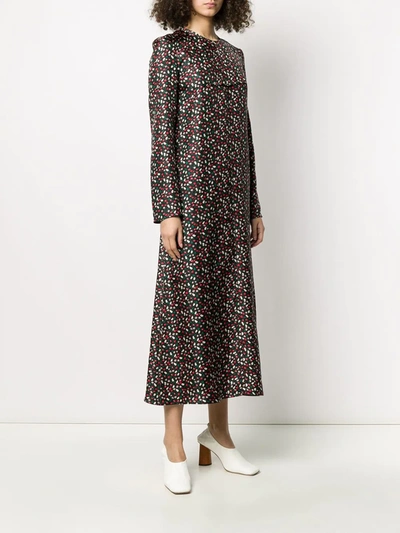 Shop Marni Long-sleeved Floral Print Midi Dress In Black