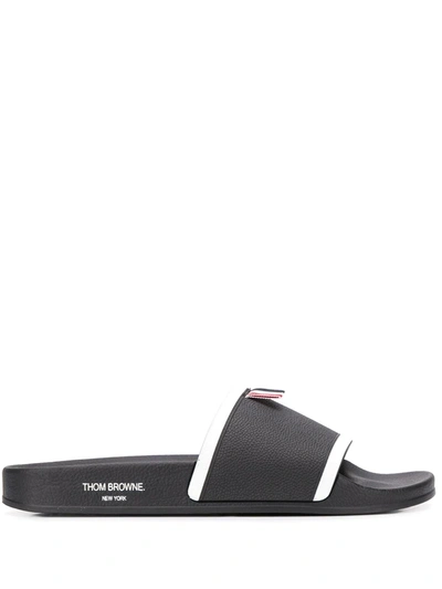 Shop Thom Browne Grosgrain Loop Tab Pool Slides In Black