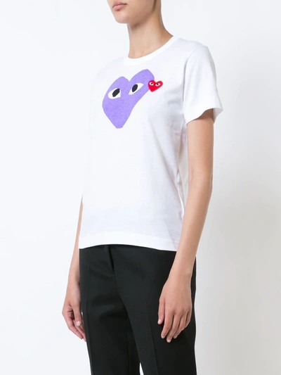 Comme Des Garçons Play White & Purple Large Double Heart T-shirt In White